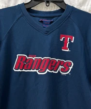 Texas Rangers Dark Blue Logo Jersey Shirt Size Youth L MLB Mighty Mac