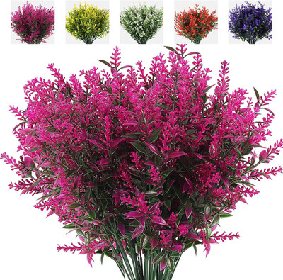 Juego de 8 Ramos de Flores Artificiales de Lavanda Fuchsia para Interior y Patio