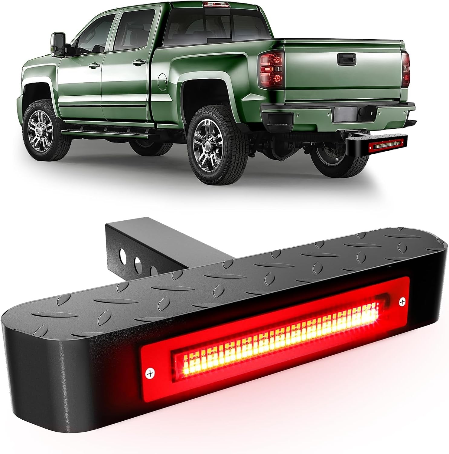 2" Receiver Tow Hitch Step Bar for Truck SUV w/ LED 6 Mode Lights Black