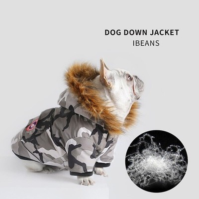 Dog winter down jacketparka jacket duck down pet camouflage jacketbig fur collar