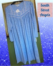 EILEEN WEST C5820185  BLUE VINE PRINT   JERSEY LONG SLEEVE NIGHTGOWN SMALL