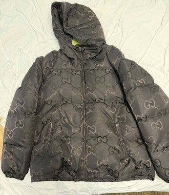 Gucci Men's Jumbo GG Monogram Canvas Down Puffer Jacket Black, Size It 60