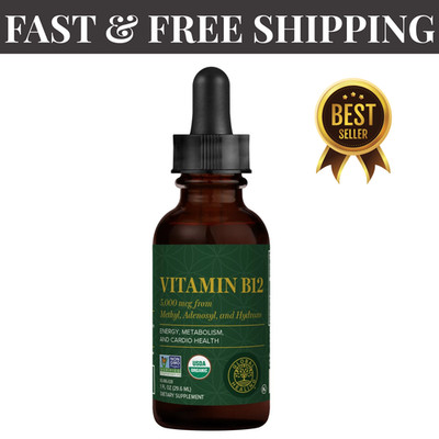 Vitamin B12, 5000 mcg, 3-in-1 Organic Liquid Vitamin B12, 30-Day Supply (1 Oz)