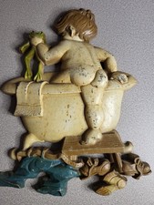 Vintage Boy  Frog Bathtub Plaque 1970 Sexton Cast Metal Wall Hanging Bathroom