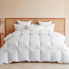 Goose Feather Down Fiber Comforter Queen Size, All Season Duvet Insert, 750 F...