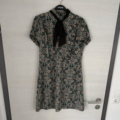HALLHUBER Blusenkleid Mehrfarbig Blumen Gr. 40 Schlüsselloch Kurzarm Schleife