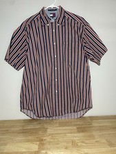 Tommy Hilfiger Button Up Shirt Men  s Medium Short Sleeve Red White Blue Yellow