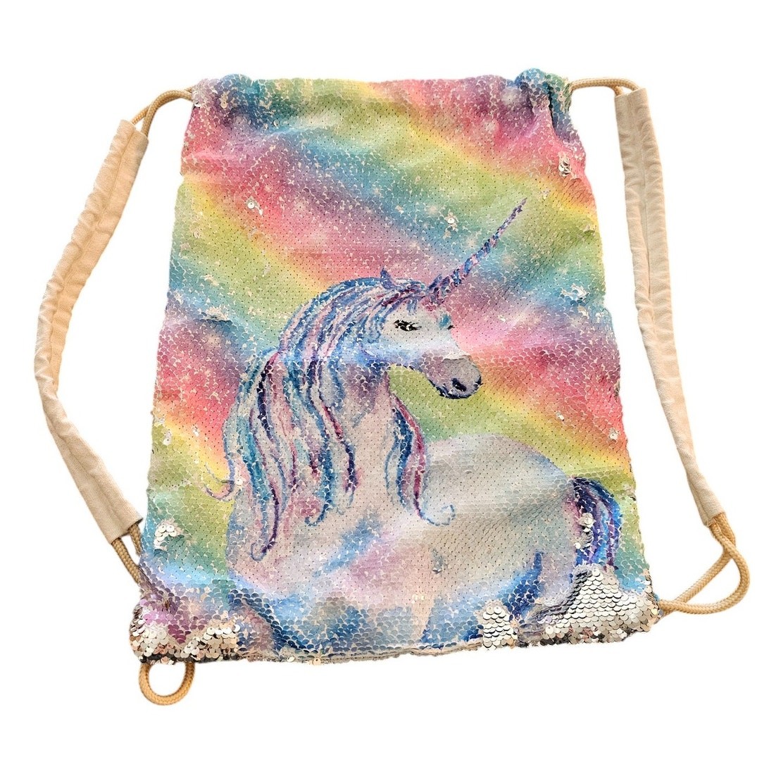 Drawstring Backpack Unicorn Sequin Backpack Personalized