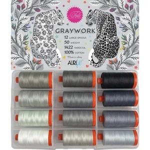 AURIFIL GRAYWORK FROM TULA PINK 12 LARGE SPOOLS  50WT COTTON