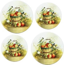 Chickadees Apples round Kitchen Stove Top Burner Covers Set of 4