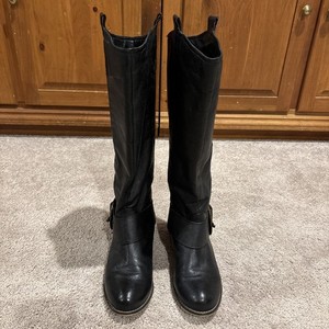 Steve Madden Black Leather Knee High Peggie Boots Women's Size 7.5