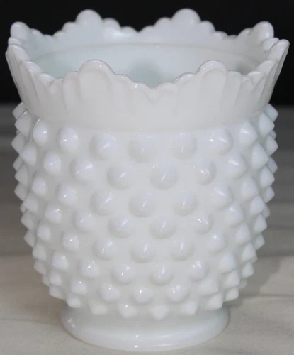 Vintage Fenton Hobnail White Milk Glass Ruffled Sugar Bowl - NO Lid