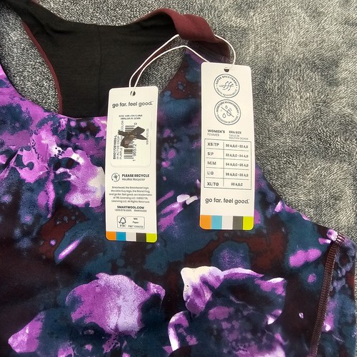 Smartwool Active Crop Bra Top Womens Large Purple Iris Watercolor Merino Blend - Picture 2 of 11
