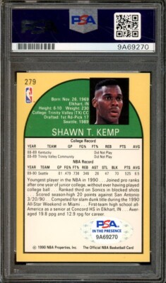 Shawn Kemp Signed 1990 Hoops Rookie Basketball Card #279- PSA/DNA