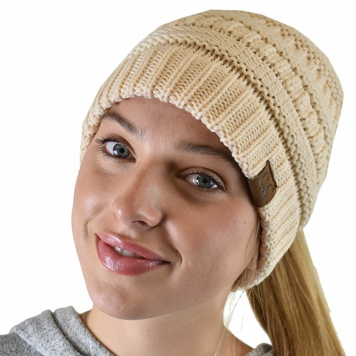 CC Ponytail Gorro Sombrero Suave Elástico Cable Tejido Panel Alto Cola de Pony C.C ¡Gorro! - Imagen 145 de 393
