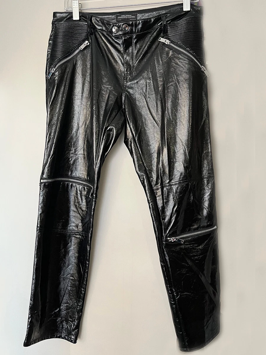 Zara Faux Leather Moto Bike Zipper Stretch women pants size 28 $75