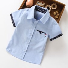 Children Shirts Solid Cotton Short-sleeved Boys Shirts For 2-14Age kids