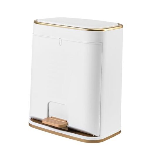 Bathroom Trash Can with Lid, 3 Gallon Gold Garbage Can, Small Trash Bin White