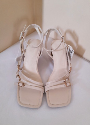 M&S Riemchen-Sandalen Schnalle elfenbeinfarben Leder offene Zehenpartie Hochzeit Party UK 6 NEU