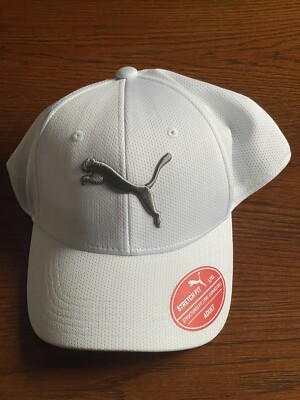 Puma Stretch Fit Hat Size Large XLarge White Silver Gray Cap New