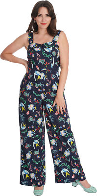 Banned »UNDER THE SEA« SWALLOW Floral TRÄGER Jumpsuit OVERALL Rockabilly