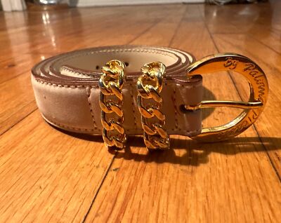 PALOMA PICASSO Vintage Tan Leather Belt Gold Buckle Chain  display picture 1