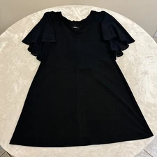 MSK  Womans FLUTTER SLEEVE Black STRETCH Shift Dress Size Small