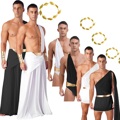Mens Roman Toga Costume One Shoulder Halloween Greek God Toga Costume Outfits
