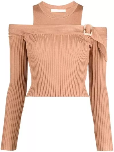 Jonathan Simkhai Mandy Cold Shoulder Sweater in Camel Small NWT