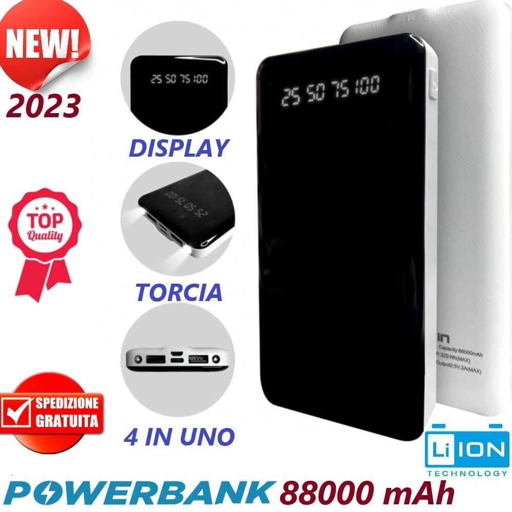 POWER BANK CARICABATTERIE 88000 mAh 2 IN 1 USB + MICRO USB...