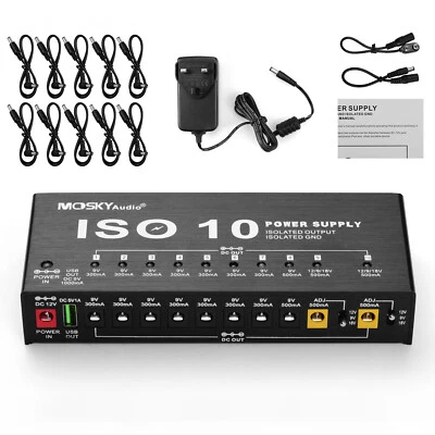 Mosky ISO 10 Outputs Guitar Effect Pedal Board Power Supply 9V 12V 18V Cable Set
