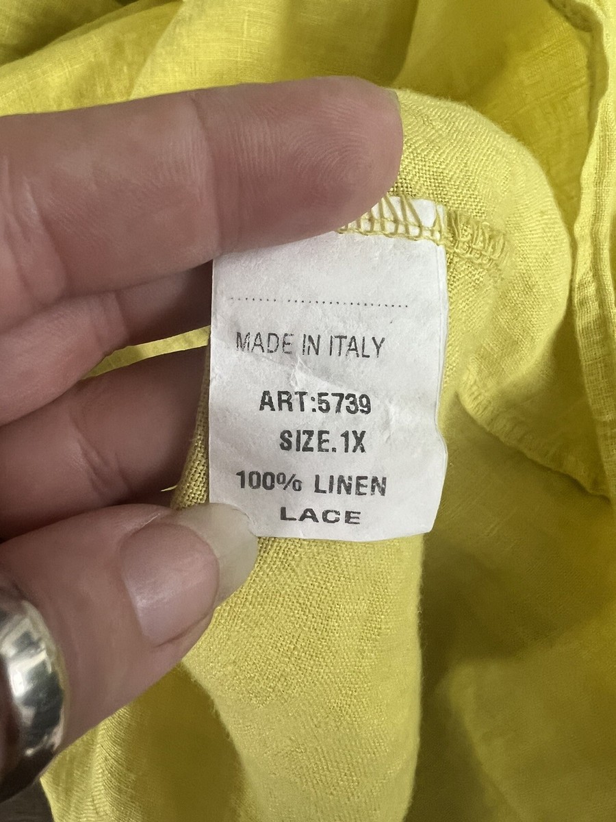 チャンキー Alessia Pacini Plus 1X Women's LINEN Short Sleeve Blouse Crochet