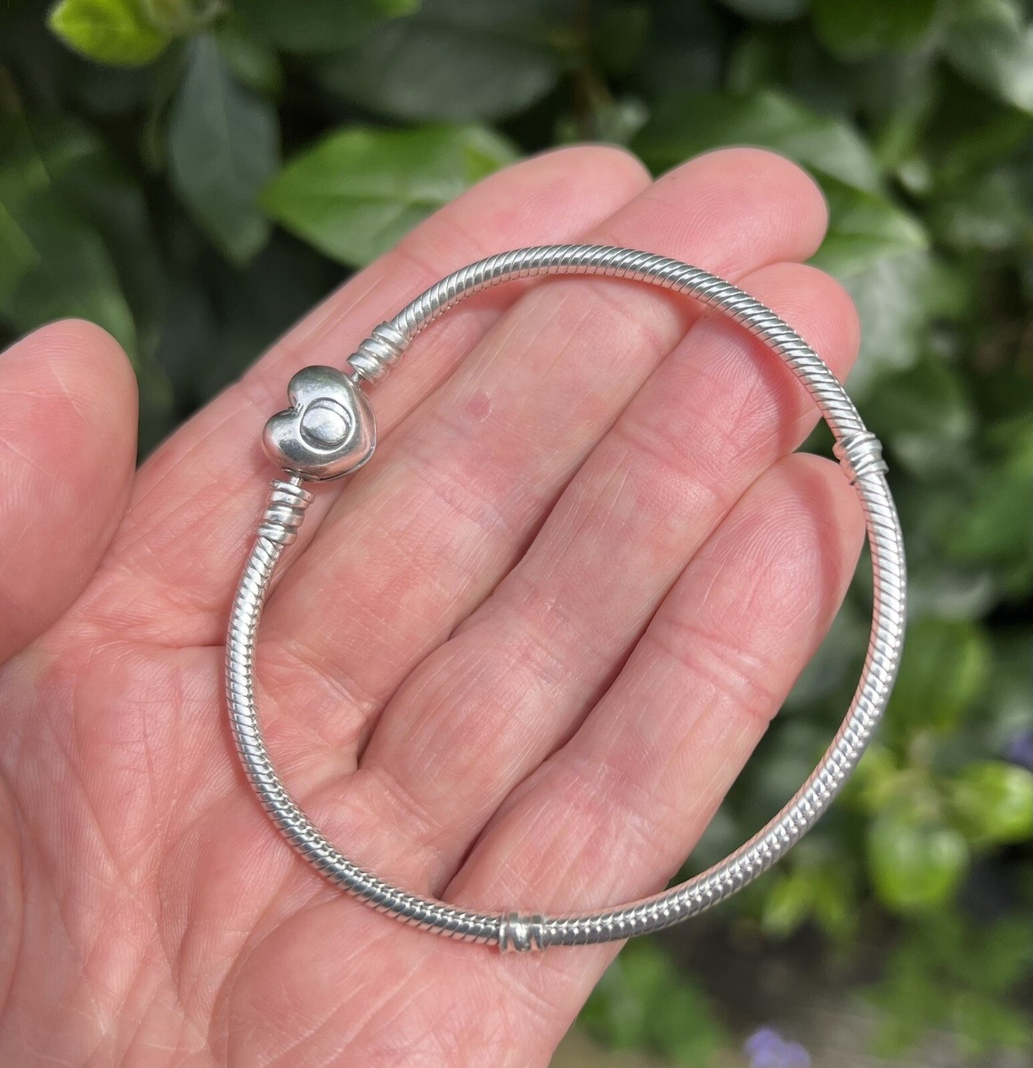 Genuine Pandora Silver Snake Chain Charm Bracelet With ❤️ Clasp