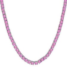 25CT Lab Created Pink Sapphire Tennis Necklace 14K White Gold Plated