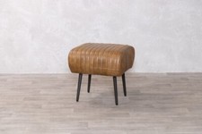 Image of RIBBED FULL LEATHER DINING BENCH WITH METAL LEGS CHOICE OF 4 SIZES AVAILABLE