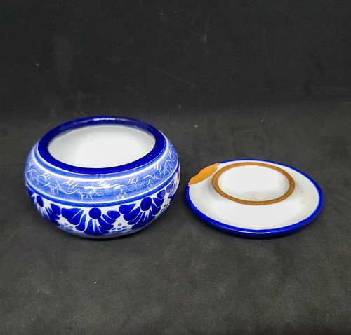 Talavera Runde Kobaltblau Mexikanische Kunstkeramik Schmuckschatulle - Bild 2 von 4