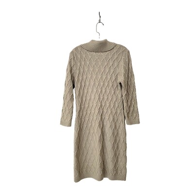 soft knit sweater dress Women's Ease Into It Beige Knit Half-Zip Funnel Collar Longline Sweater Dress | Color: White | Size: L