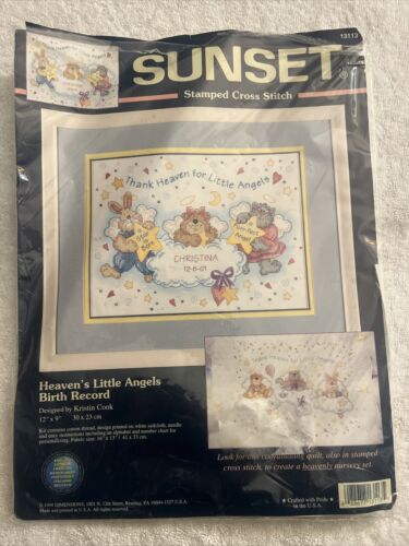 SUNSET CROSS STITCH KIT HEAVEN’S Little Angels Baby Infant Birth Kristin Cook - Picture 1 of 5