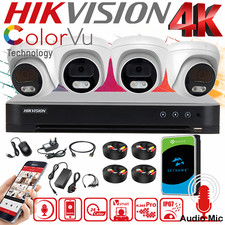 Hikvision 8MP 4K COLORVU CCTV Security Kit with Audio Mic, DVR +1TB HDD, IP67 UK