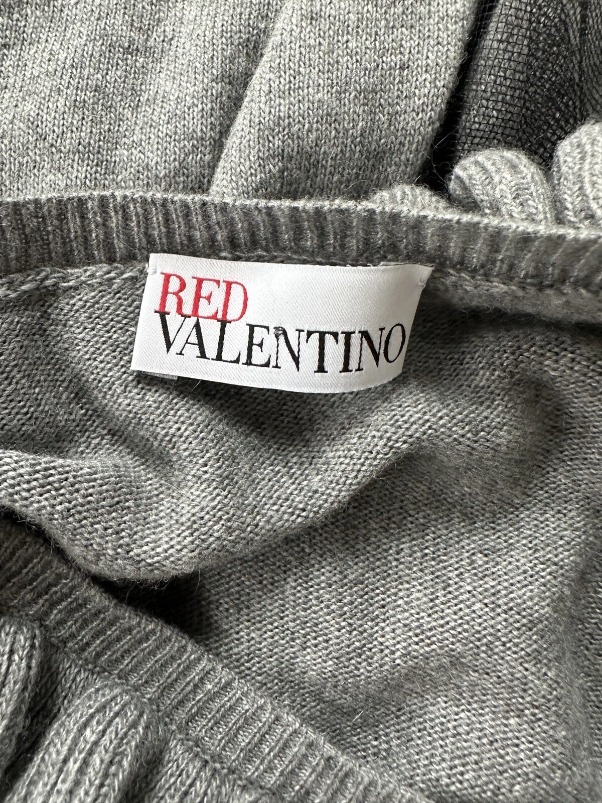 ROSSO VALENTINO Maglione Grigio Angora & Lana Dettagli Tulle Su Maniche TAGLIA: XS