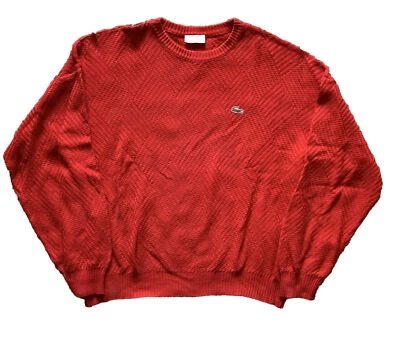 Lacoste Pull Vintage 90s Rouge Tricoté En Laine Taille 7 / XXL / 2XL - Photo 1/4