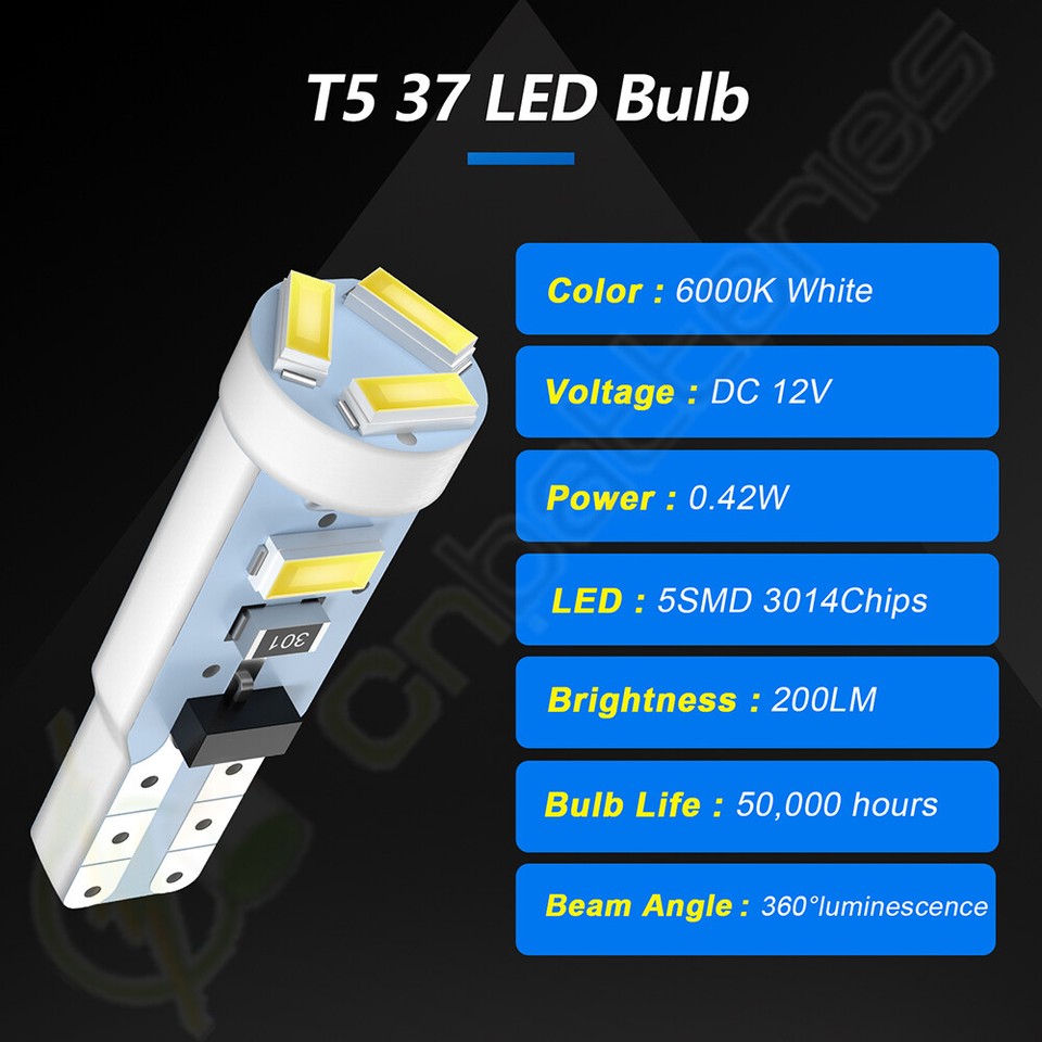T4 Led Bulb 20-Pack White T5 LED Bulbs - Wedge Base 70/73/74 For Dashboard, Instrument Panel Lights T5 Led Bulb 4 Ft - Foto 8