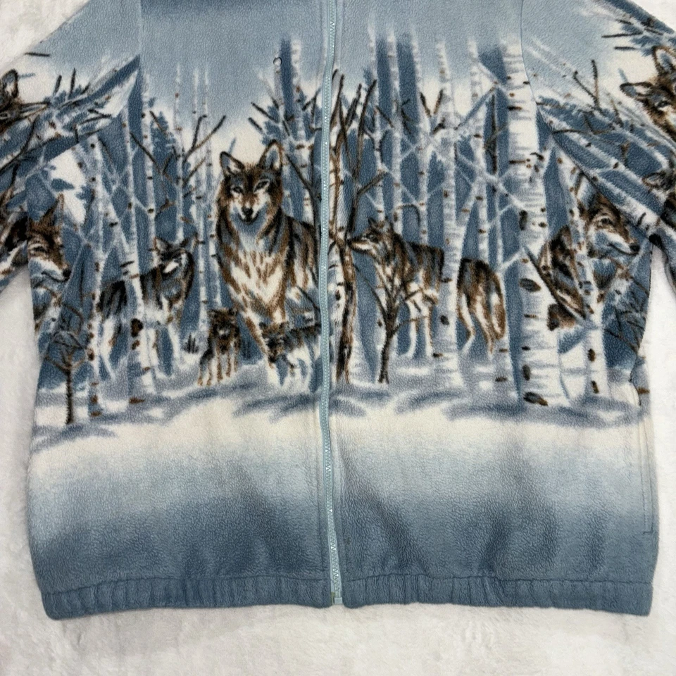 Blair Womens Vintage Wolf AOP Fleece Full Zip Up Jacket Large Winter 90s Grandma - Image 3 of 4