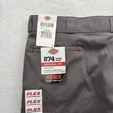 Dickies 874 Flex Work Pants Mens 42x32 Gray Classic Fit Chino Workwear Casual