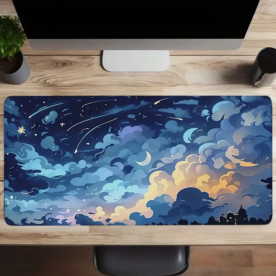 Mouse Pad Starry Sky Moon Clouds Pattern 90x40cm Non Slip Artistic Design - Image 3 of 3