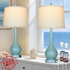 luxeflow 26" Farmhouse Touch Table Lamp Set of 2 USB A C Blue Nightstand