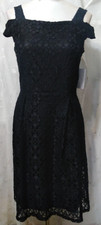 New ENFOCUS Size 8 Off-The-Shoulder Dress LBD Lined Party Black Lace