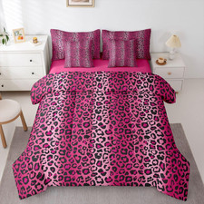 Leopard Print Bed in a Bag Women Cheetah Print 7 PCS Comforter Set Sheets Kids