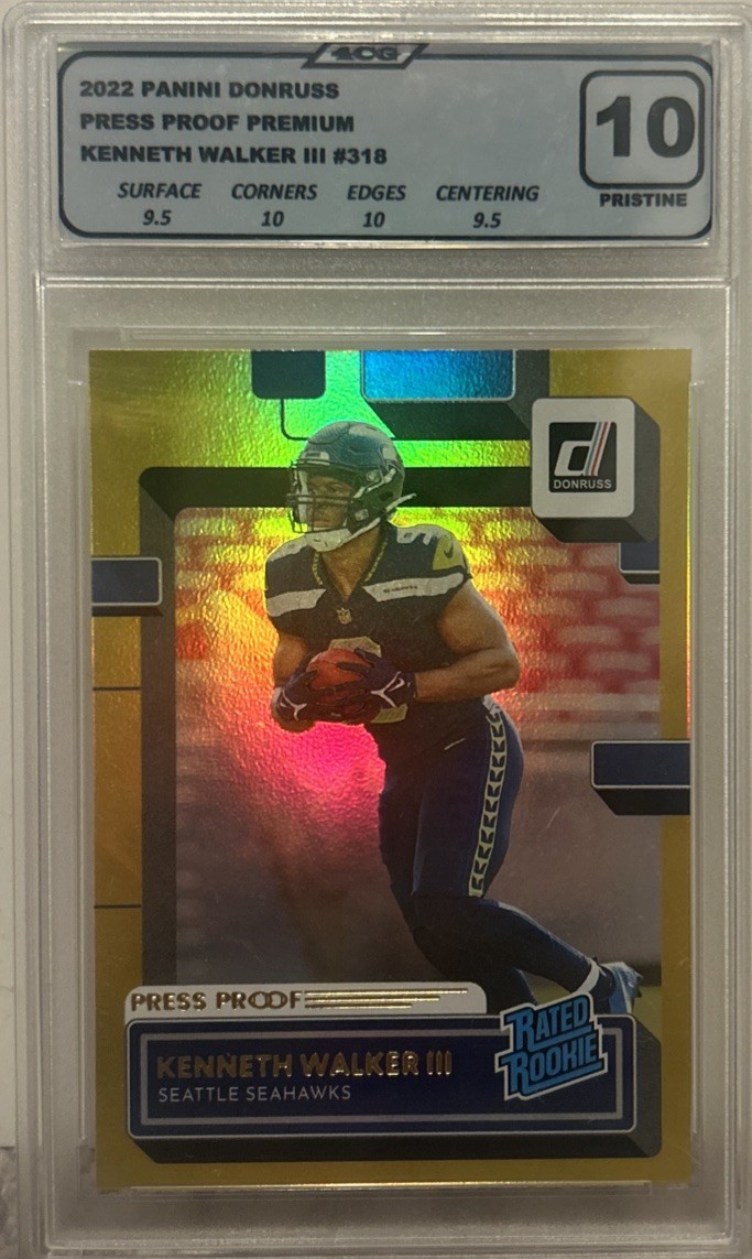 2022 Panini Donruss Rated Rookie Kenneth Walker III #318 Press Proof Yellow (RC)