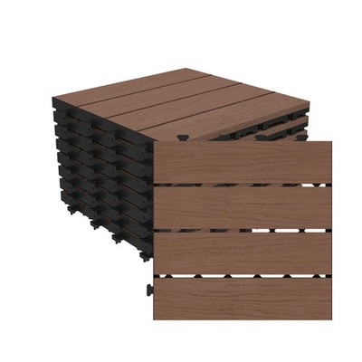 9Pcs HDPE Interlocking Deck,Waterproof Snap-Together w/Drainage Design,Brown